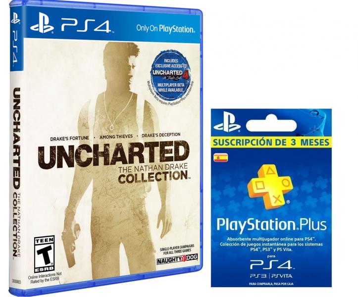 JUEGO UNCHARTED COLLETION + MEMBRESIA 3 MESES PS4