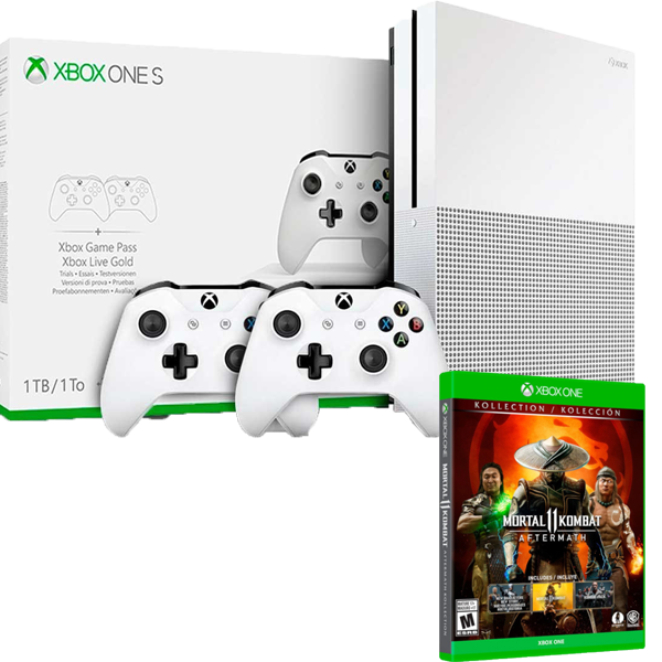 CONSOLA XBOX ONE S 1TB 2 CONTROLES / MORTAL KOMBAT 11 Y PES 19