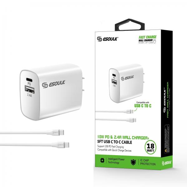 CARGADOR DUAL ESOULK 18W TIPO C  // USB EC10P-CC